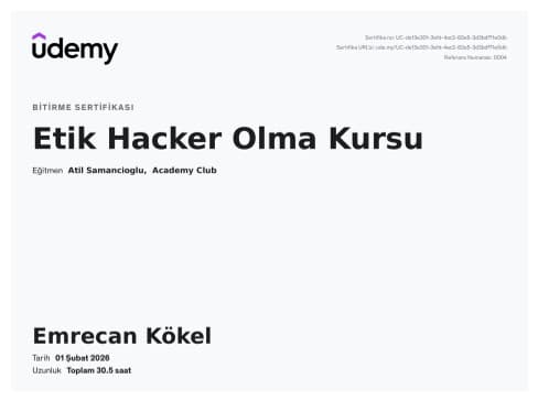 Etik Hacker Olma Kursu sertifikası